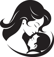 Protective Mother Cradling Infant in Black Soft Mother Holding Child in Black Icon