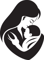 Modern Mother Cradling Infant Black Icon Tender Mother Holding Her Newborn Vector
