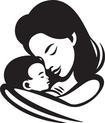 Tender Mother Holding Her Newborn Vector Elegant Mother and Child Hug Black Art