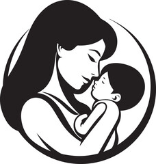 Fototapeta premium Mother’s Loving Embrace Black Vector Icon Elegant Silhouette of Mother Holding Baby