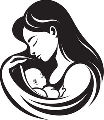 Protective Mother Holding Baby Outline Modern Mother and Child Black Design