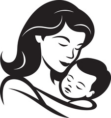 Elegant Mother’s Hug in Black Design Modern Silhouette of Mother and Baby