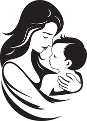 Mother Holding Infant Black Line Icon Protective Embrace of Mother and Child