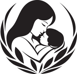 Elegant Mother Holding Infant Outline Soft Mother and Child Hug Vector Design