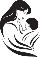 Graceful Mother and Baby Silhouette Icon Warm Hug of Mother and Infant Vector Design