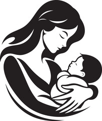 Elegant Mother Hugging Infant Black Icon Soft Mother and Child Vector Logo