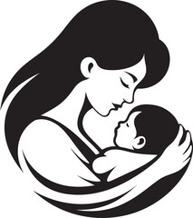 Stylish Mother Holding Infant Silhouette Tender Embrace of Mother and Baby Vector Logo