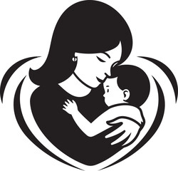 Warm Arms of Mother and Infant Vector Logo Stylish Mother Holding Child Black Silhouette