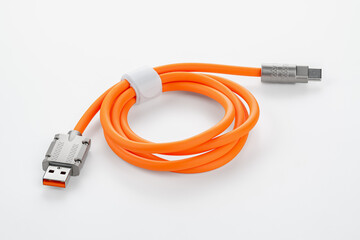 Colored cable with USB and Type-C connectors, on a white background