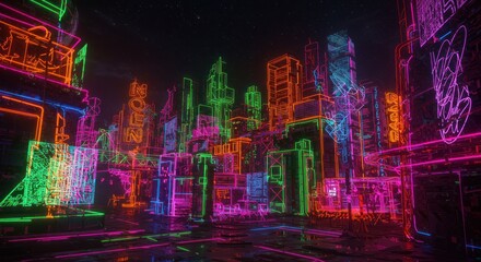 Obraz premium Neon city skyline