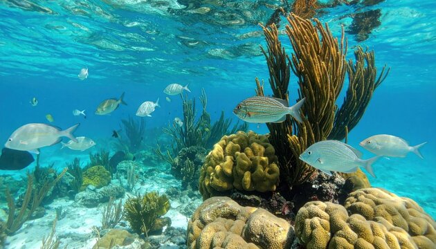 Vibrant marine ecosystem teeming with diverse fish species near coral reefs - Powered by Adobe