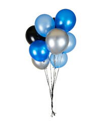 blue party balloons cluster isolated on white or transparent png © David Kreuzberg