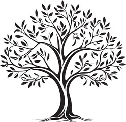 Olive Tree Black Vector Logo with Roots Design Olive Tree Black Vector Icon with Leaf Detail