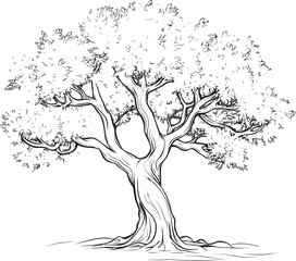 Olive Tree Vector Black Logo with Branches Classic Olive Tree Black Outline Vector