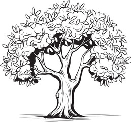 Black Vector Olive Tree with Leaves Logo Olive Tree Silhouette Black Vector Art