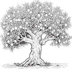 Fototapeta premium Black Vector Olive Tree with Branches Logo Minimal Olive Tree Black Silhouette Vector