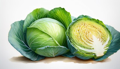 Fototapeta premium cabbage watercolor painted vegetables fresh colorful veggies vector illustration