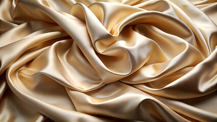 Obraz premium Luxurious flowing golden satin fabric with elegant drapes and soft folds creating a rich and opulent texture for fashion and design backgrounds