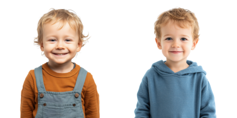 Set of cute boy stands in front of the camera isolated on a transparent background