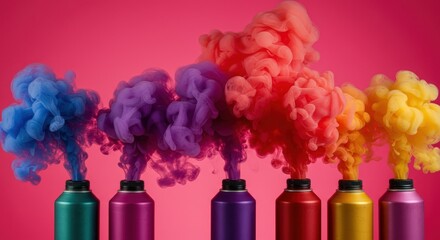 Colorful smoke bursts from cans