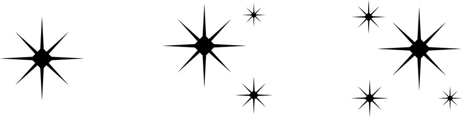 Sparkle star icon set. Simple star symbol. Twinkling stars. Sparkles, shining burst illustration.