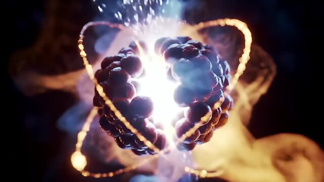 Abstract Atom Splitting Animation:  Bright Energy Burst in Dark Space