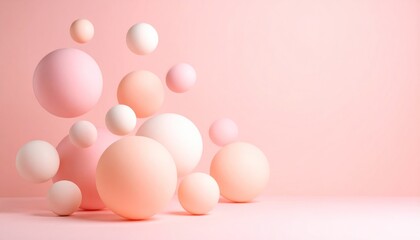 Fototapeta premium Delicate Pastel Spheres Floating in a Coral Gradient, Ethereal and Dreamlike