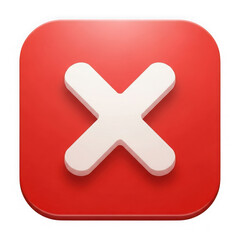 Obraz premium Red square button with white cross isolated on transparent background