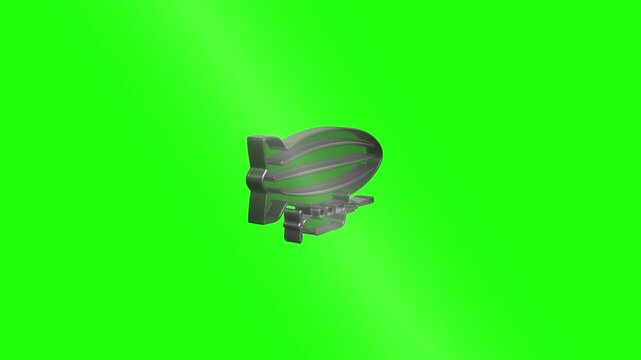 Silver zeppelin rotating on green screen background