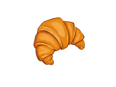 A digitally rendered illustration of a croissant on a black background