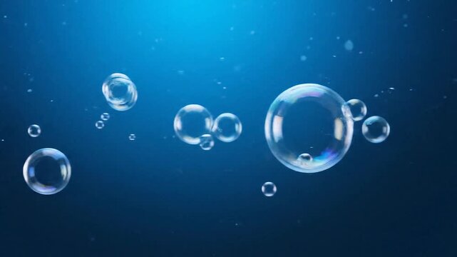 Floating soap bubbles against a deep blue background captivating watery abstract concept