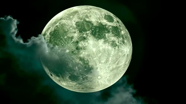 Mystical full moon shining in the night sky with dramatic cloudscape