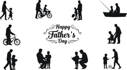 Father's Day silhouette vector set, dad and child activities, parenting moment