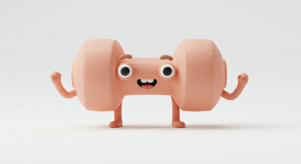 Playful 3D dumbbell character showing off its strength. A fun and motivational mascot for gym, fitness, and health concepts.