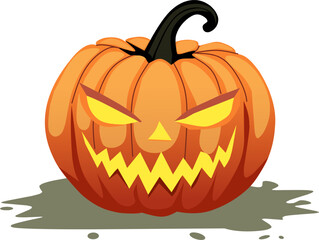  A single lit spooky halloween pumpkins, Jack O Lantern with evil face and eyes , vector Halloween pumpkins,jack o lantern