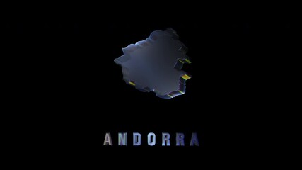 Rotating andorra map hologram on black background