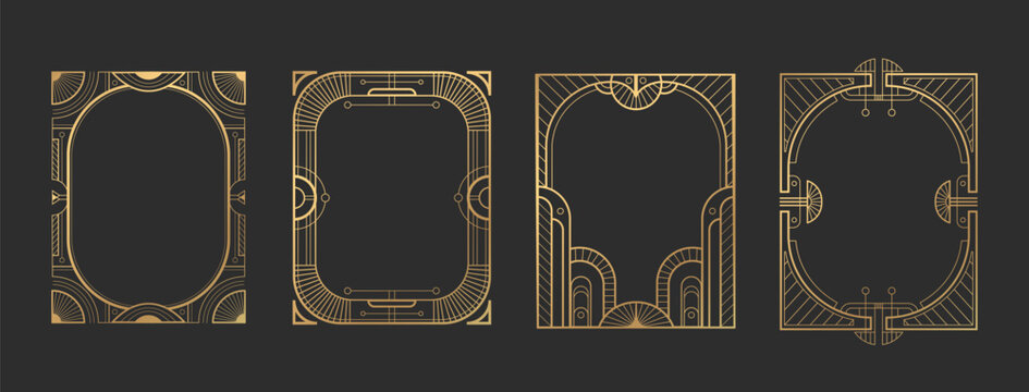 Art deco gatsby frame set - golden geometric borders with elegant line patterns, vintage ornamental rectangles of 1920s style decorative elements for luxury invitations, certificates or retro design - Powered by Adobe