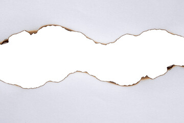 burn white paper sheet burnt edges.burnt effect with flame and ash. Torn and scorched paper texture,hole in burn paper,Burnt paper holes isolated