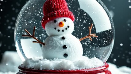 A snow globe featuring a snowman within, donned with a red hat - Powered by Adobe