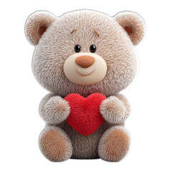 Ai generated image of cute fluffy teddy bear holding a red heart, isolated on transparent background, symbolizing love and affection