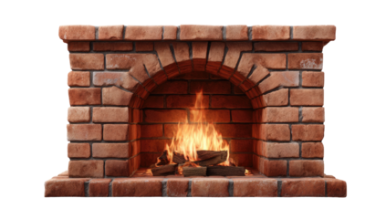 Brick fireplace with burning fire
