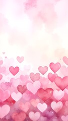 A soft pink background adorned with an array of vibrant red and white hearts of various sizes, creating a cheerful and romantic atmosphere.