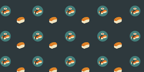 Colorful sushi pattern on dark background