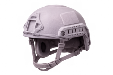 Studio shot of a modern combat helmet, showcasing its protective design and transparent background for easy integration into various projects