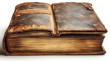 Antique Leather Bound Book with Weathered Cover and Pages