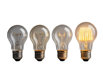 Four light bulbs, from dark to illuminated
