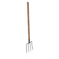 Old Garden Pitchfork with Wooden Handle Isolated on Transparent Background