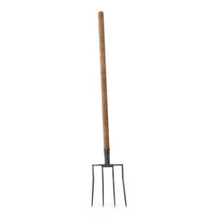 Old Garden Pitchfork with Wooden Handle Isolated on Transparent Background