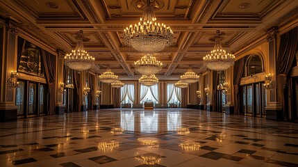 Obraz premium Elegant Ballroom Interior with Chandeliers and Marble Floor