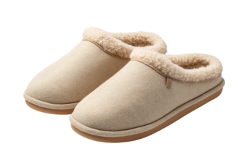 Beige slipper pair, soft material, fuzzy lining
